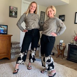 Hand dyed cow print cropped jeans